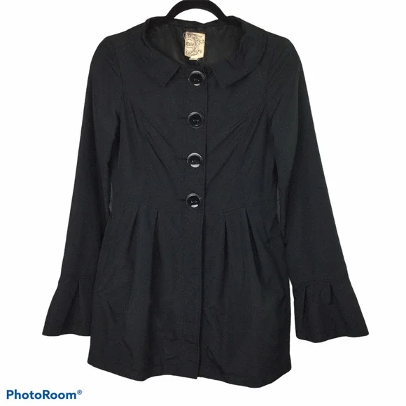 Tulle Original Clothing Black Button Up Gathered Waist Collar 3/4 Women's  Coat S